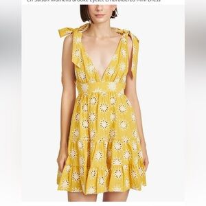En Siason sun flower yellow mini dress with white embroidered eyelet pattern